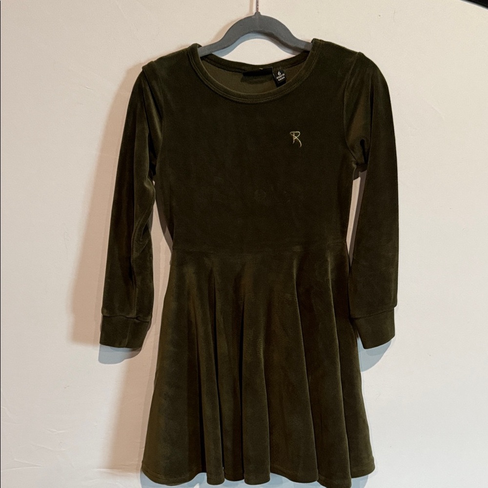 Rock Your Kid Kids Olive Green Velour Dress